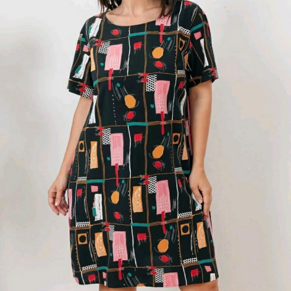 #34 Brand New Plus Geometric Print Tunic Dress - Picture 4 of 11